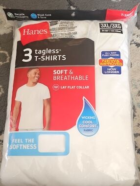 3 Hanes Tagless White T-Shirts Sz 3XL NEW